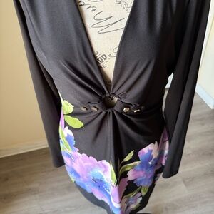 JLUXLABEL Black Dress with Purple Floral Accents